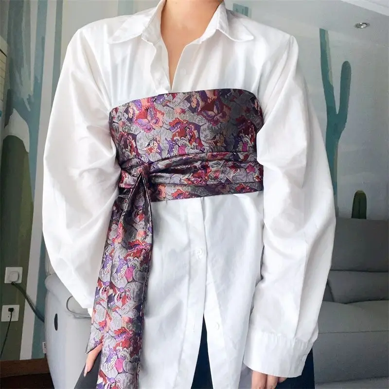 Japanese Style Lace-Up Brocade Corset Belt Jacquard Bustier Wrap for Kimono Shirt Layering Waist Cinching & Women's Accessories