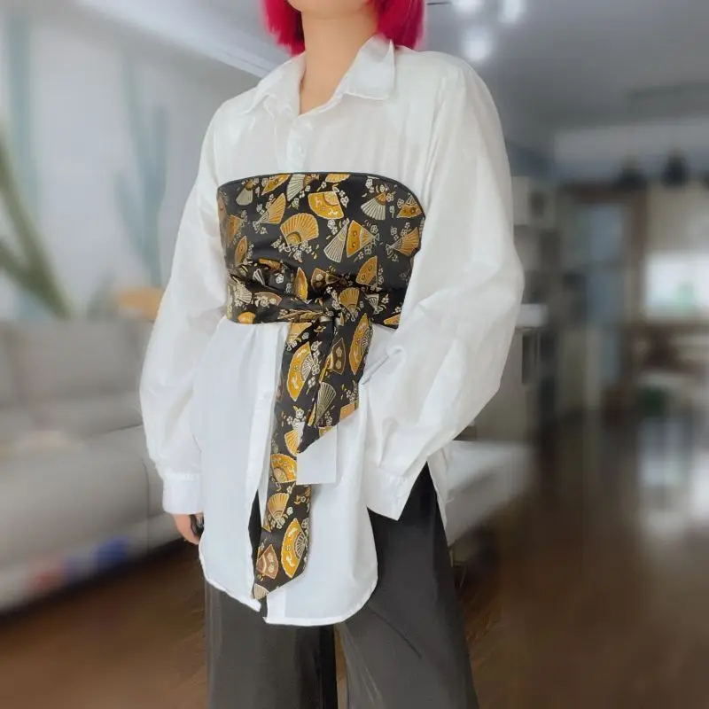 Japanese Style Lace-Up Brocade Corset Belt Jacquard Bustier Wrap for Kimono Shirt Layering Waist Cinching & Women's Accessories