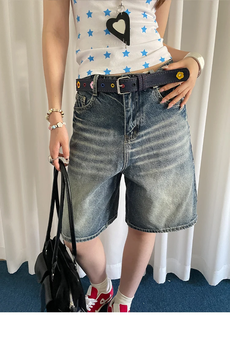 Y2k Dopamine Floral Red Plaid Waist Belt For Women Summer 2025 New Sweet Cool Hot Girl Denim Blue Belt