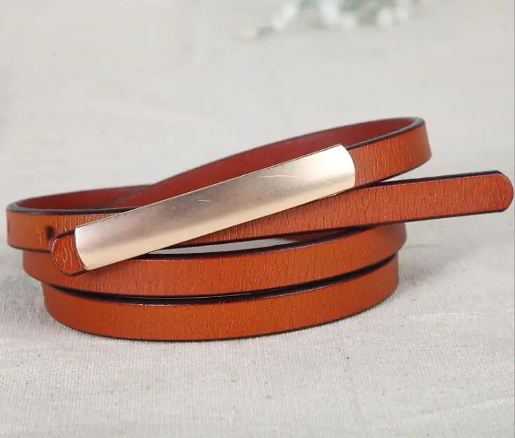 Women's Abrasive Gold Belts Buckle Metal Narrow Genuine Leather Black Belt for Women Waist Ceinture Femme Luxury Brand Designer