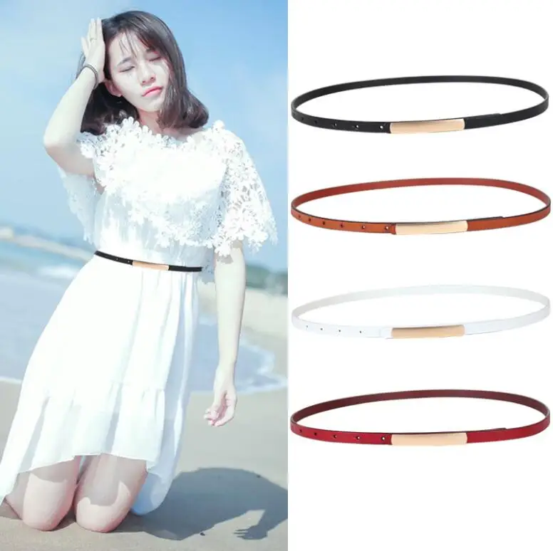 Women's Abrasive Gold Belts Buckle Metal Narrow Genuine Leather Black Belt for Women Waist Ceinture Femme Luxury Brand Designer