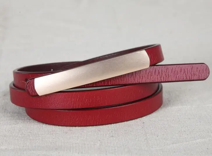 Women's Abrasive Gold Belts Buckle Metal Narrow Genuine Leather Black Belt for Women Waist Ceinture Femme Luxury Brand Designer