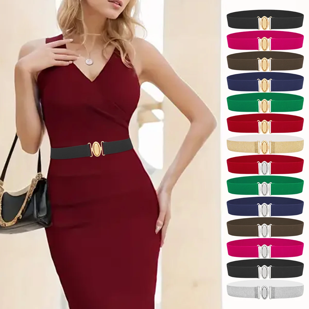 SISHION Plus Size 105cm Fashion Elastic Waist Cummerbund Corset Belt Black Green Golden Silvery Belts for Women Waistband YD0107