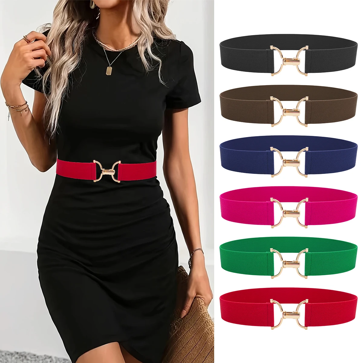 SISHION Plus Size 105cm Fashion Elastic Waist Cummerbund Corset Belt Black Green Golden Silvery Belts for Women Waistband YD0107
