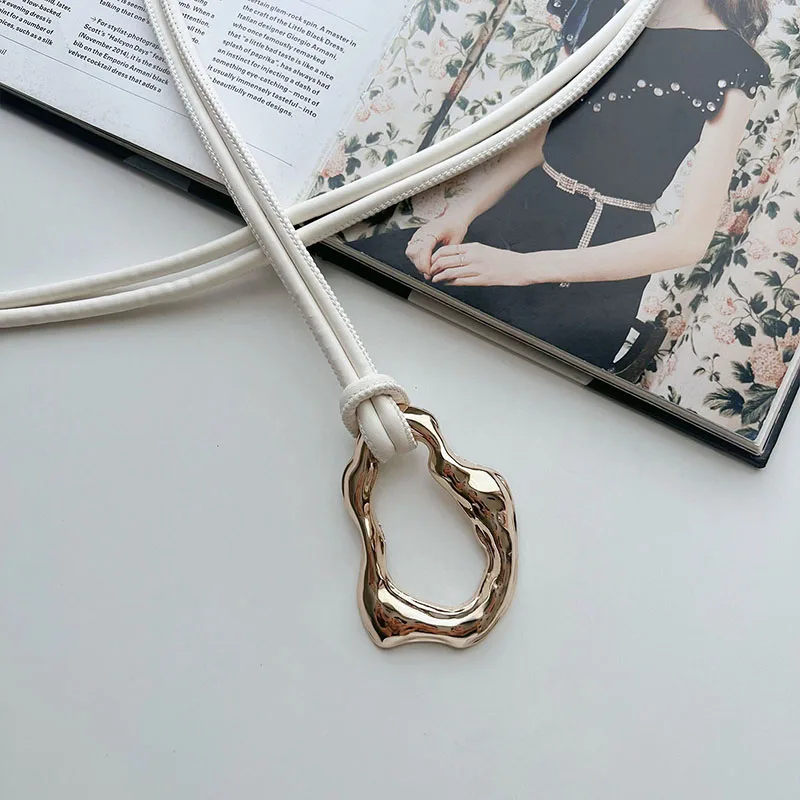 Leather Rope Knotted Thin Belt for Women Metal Buckle PU Skinny Waistbands Female Lady Dress Coat Decorative Straps Girdle