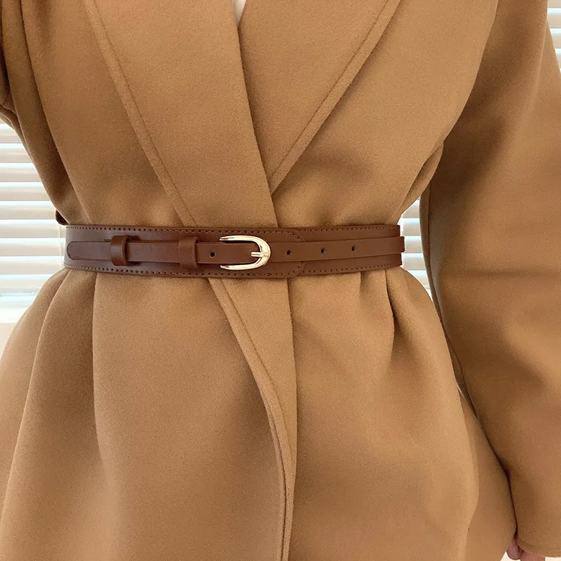 Retro Metal Buckle PU Leather Women Belt All-match Ins Skinny Waist Straps Lady Female Dress Coat Decorative Waistband