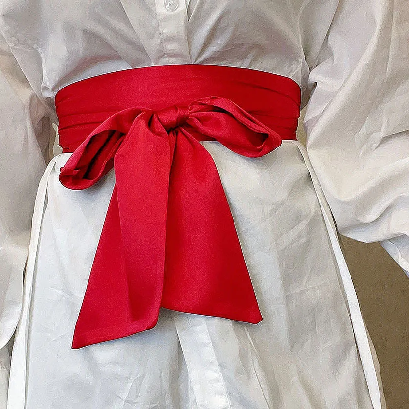 9.5x250cm Satin Ribbon Bow Wide Corset Waist Belt DIY Bowknot Silky Fabric Cummerbunds Decorative Waistband for Women Lady Girl