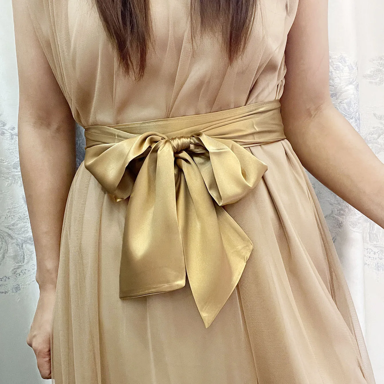9.5x250cm Satin Ribbon Bow Wide Corset Waist Belt DIY Bowknot Silky Fabric Cummerbunds Decorative Waistband for Women Lady Girl
