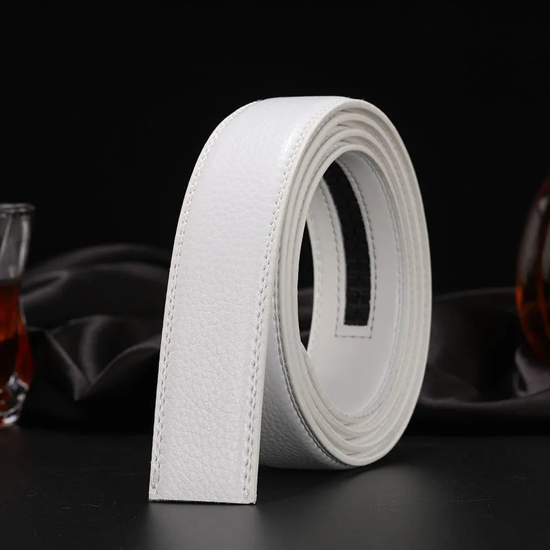 Cowhide Leather (ready Stock) Men's Leather Automatic Waist Band Strap White Belt Without Buckle