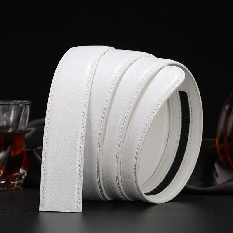 Cowhide Leather (ready Stock) Men's Leather Automatic Waist Band Strap White Belt Without Buckle