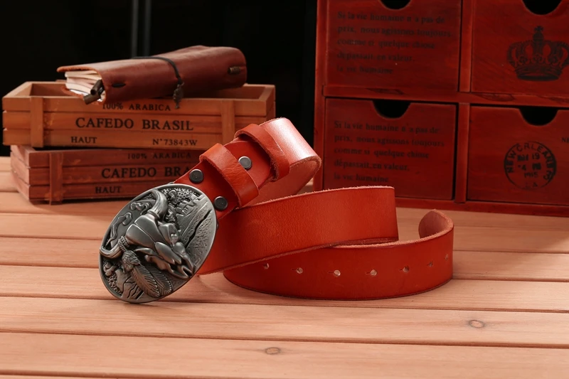 big buckle real leather belts for men mens belts luxury 100% genuine leather camel brown punk cowhide Chinese style high quality