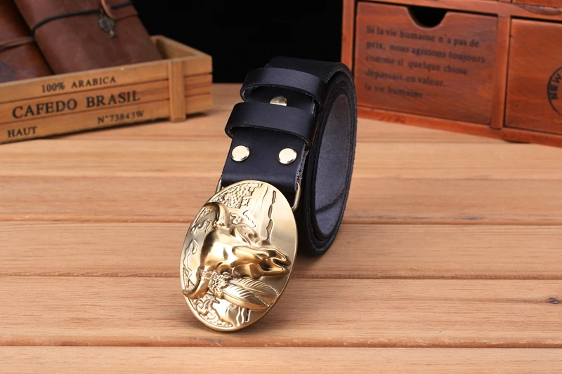 big buckle real leather belts for men mens belts luxury 100% genuine leather camel brown punk cowhide Chinese style high quality