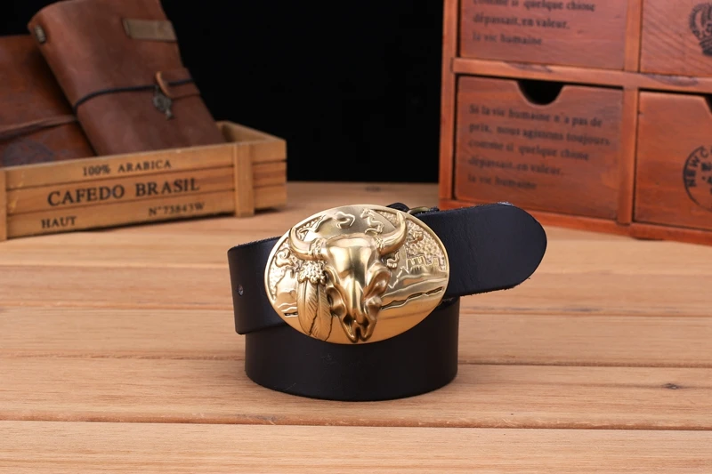 big buckle real leather belts for men mens belts luxury 100% genuine leather camel brown punk cowhide Chinese style high quality