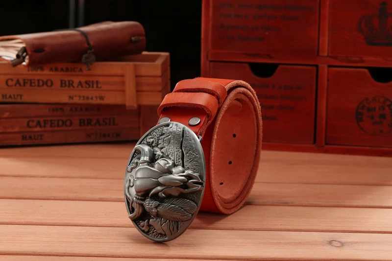 big buckle real leather belts for men mens belts luxury 100% genuine leather camel brown punk cowhide Chinese style high quality