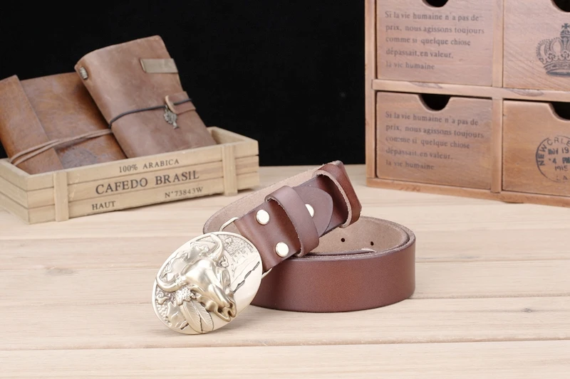 big buckle real leather belts for men mens belts luxury 100% genuine leather camel brown punk cowhide Chinese style high quality