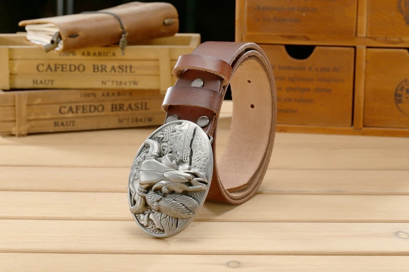 big buckle real leather belts for men mens belts luxury 100% genuine leather camel brown punk cowhide Chinese style high quality