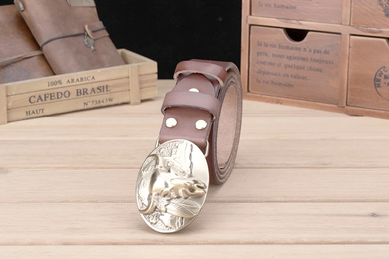 big buckle real leather belts for men mens belts luxury 100% genuine leather camel brown punk cowhide Chinese style high quality