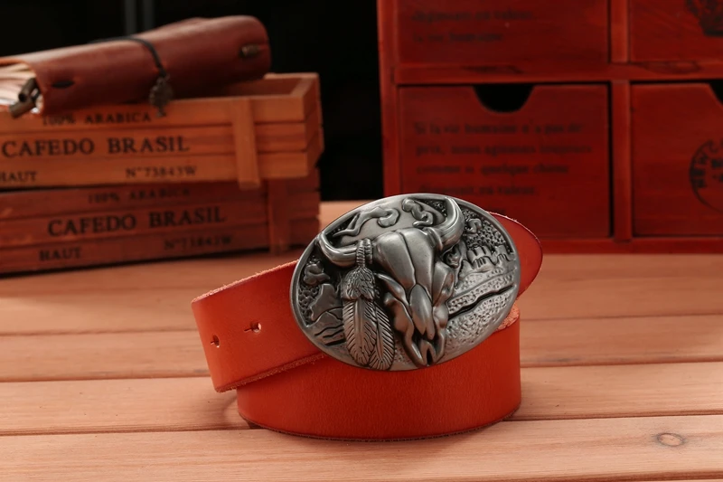 big buckle real leather belts for men mens belts luxury 100% genuine leather camel brown punk cowhide Chinese style high quality