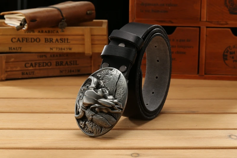 big buckle real leather belts for men mens belts luxury 100% genuine leather camel brown punk cowhide Chinese style high quality