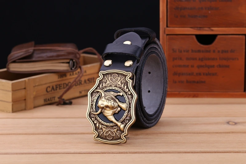 big buckle real leather belts for men mens belts luxury 100% genuine leather camel brown punk cowhide Chinese style high quality