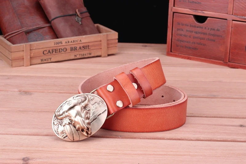 big buckle real leather belts for men mens belts luxury 100% genuine leather camel brown punk cowhide Chinese style high quality