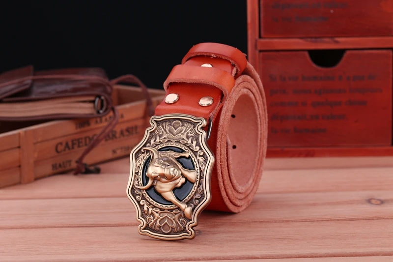 big buckle real leather belts for men mens belts luxury 100% genuine leather camel brown punk cowhide Chinese style high quality