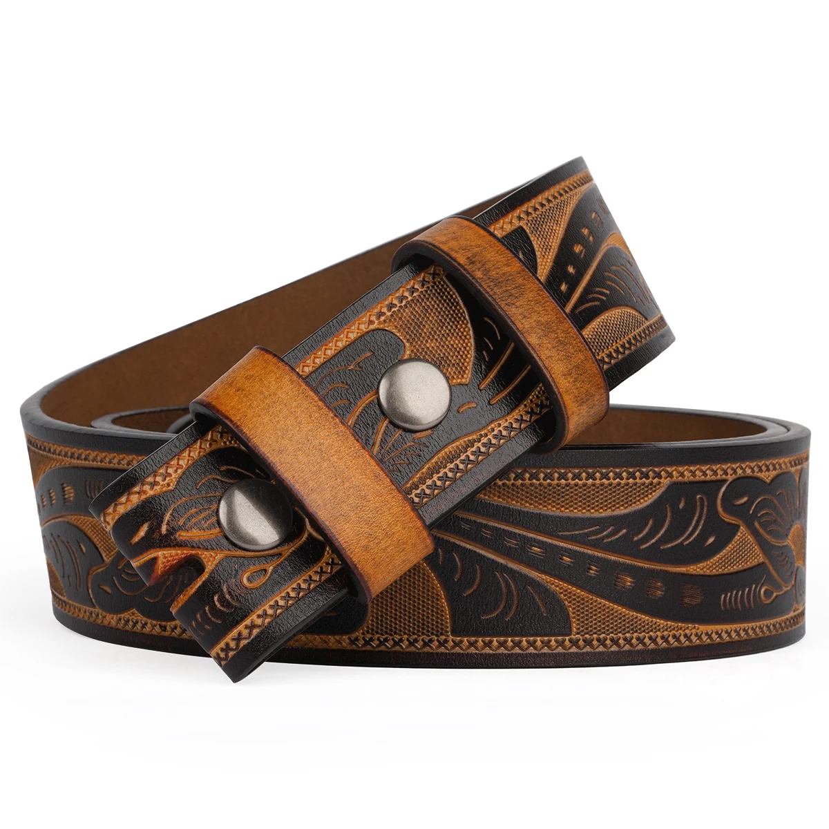 Genuine Leather Vintage Belt No Buckle Embossed Cowhide Without Buckle Men Strap Male Western Cowboy Belts