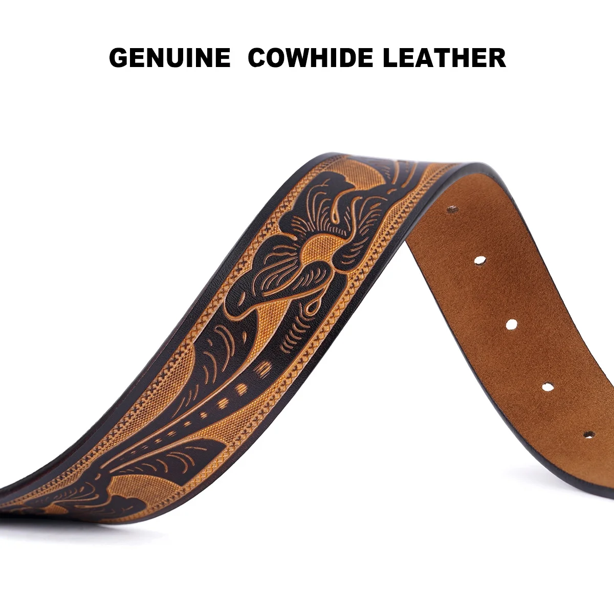 Genuine Leather Vintage Belt No Buckle Embossed Cowhide Without Buckle Men Strap Male Western Cowboy Belts