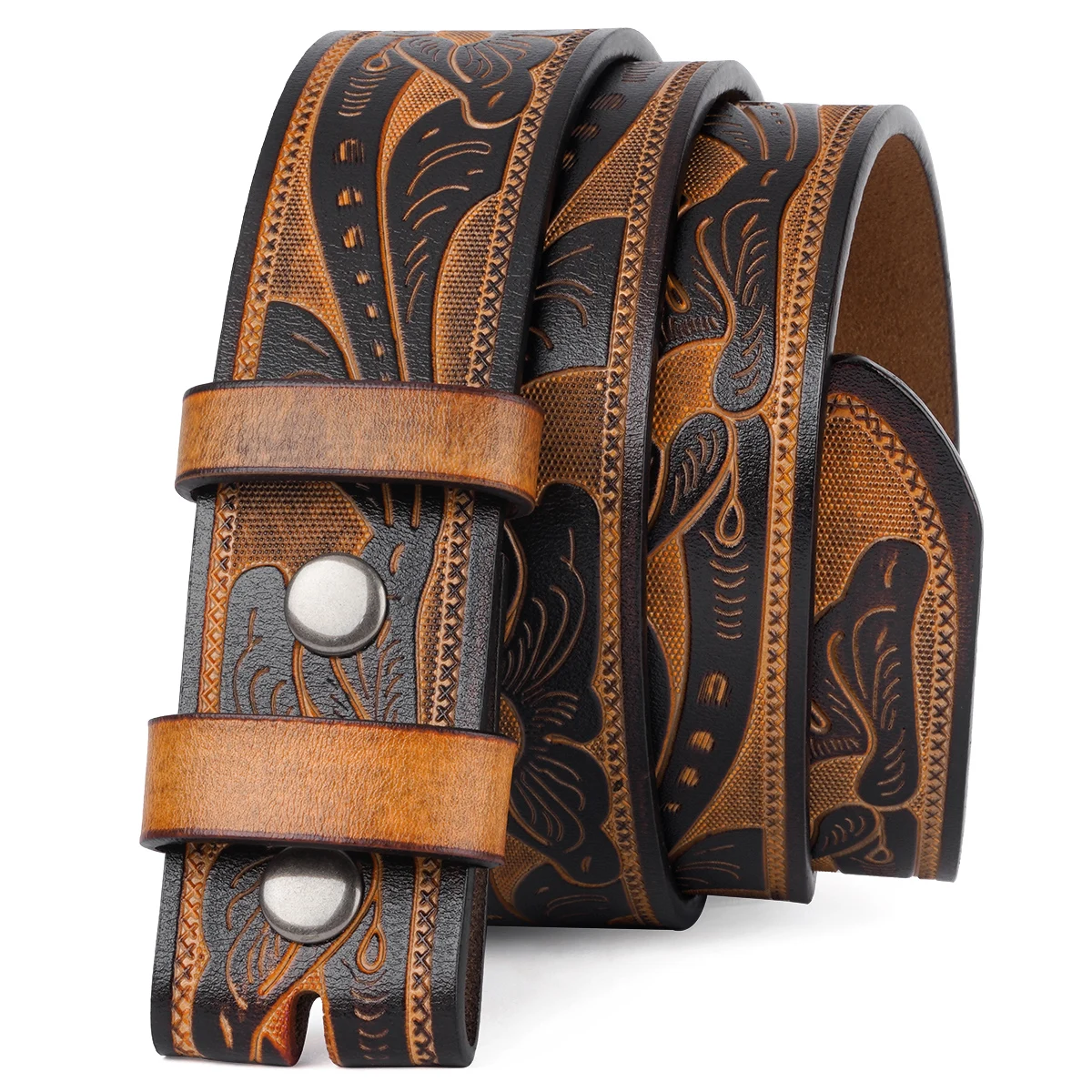 Genuine Leather Vintage Belt No Buckle Embossed Cowhide Without Buckle Men Strap Male Western Cowboy Belts