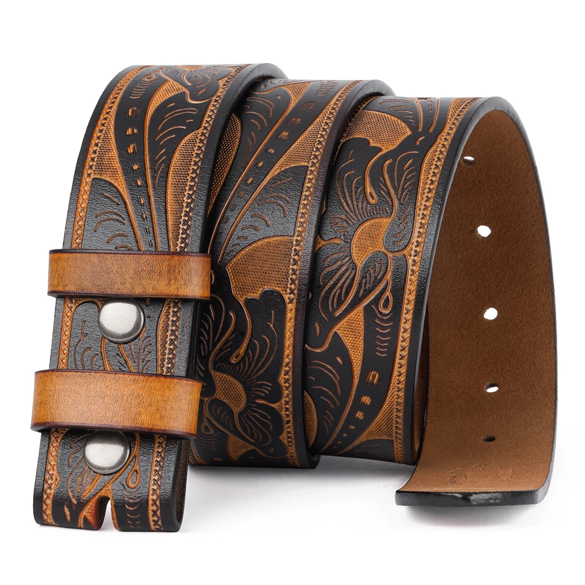 Genuine Leather Vintage Belt No Buckle Embossed Cowhide Without Buckle Men Strap Male Western Cowboy Belts