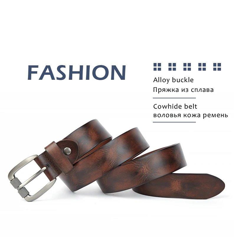 MEDYLA Genuine Leather Men's Belt Natural Skin Alloy Pin Buckle Belt Tanned Washed Fashion Casual Cowhide Belt DSW90410