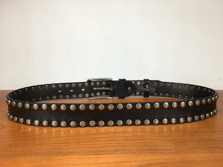 Handmade Punk Style Rivets Genuine Leather Belt Cowhide Strap For Pants Moto Biker Studded Belts Pin Buckle Waistband