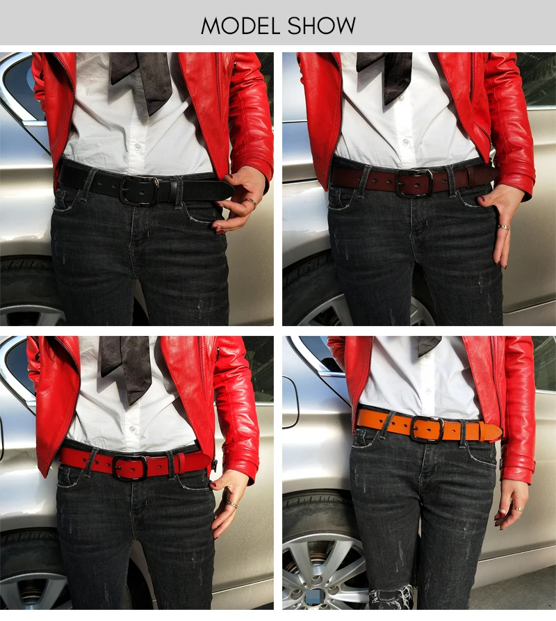 KOLBER 3.3cm Women's Leather Belt Natural Cowhide Trouser Belt for Female Metal Buckle Jeans Casual Red Belt Girdle Waistband