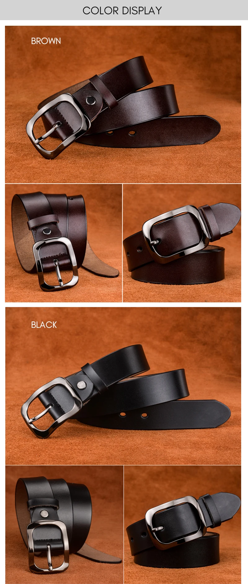 KOLBER 3.3cm Women's Leather Belt Natural Cowhide Trouser Belt for Female Metal Buckle Jeans Casual Red Belt Girdle Waistband