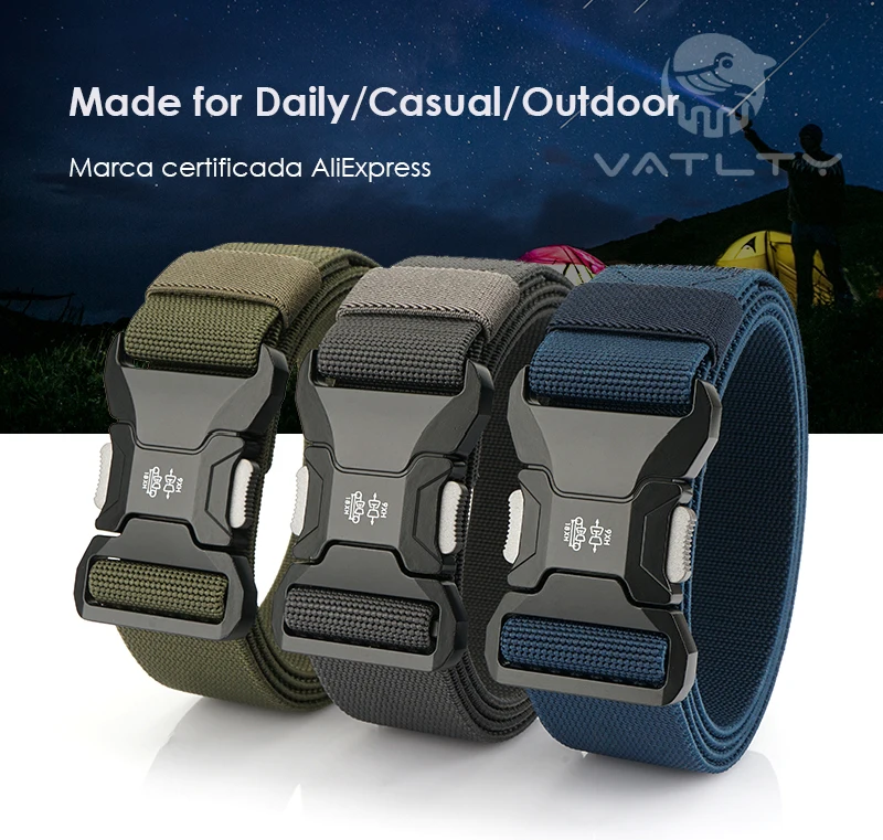 VATLTY New Men's Elastic Belt Metal Buckle Quick Release Soft Casual Belt Polyester Tactical Outdoor Stretch Belt Male Waistband