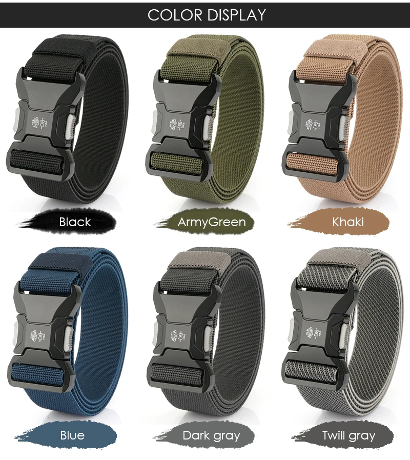 VATLTY New Men's Elastic Belt Metal Buckle Quick Release Soft Casual Belt Polyester Tactical Outdoor Stretch Belt Male Waistband