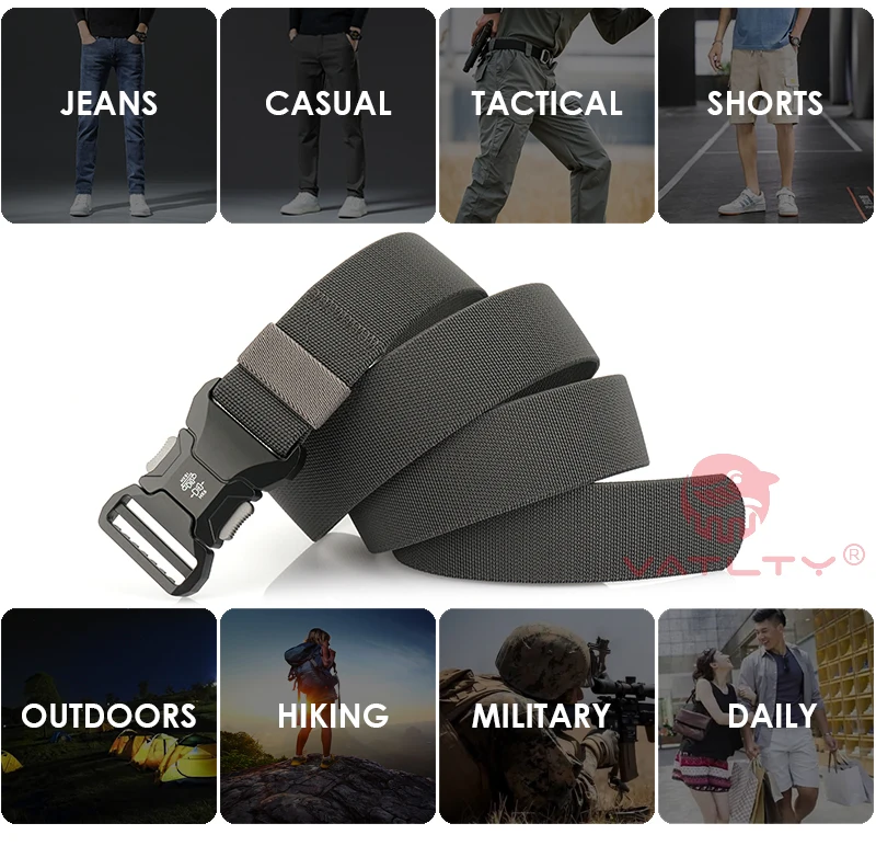 VATLTY New Men's Elastic Belt Metal Buckle Quick Release Soft Casual Belt Polyester Tactical Outdoor Stretch Belt Male Waistband
