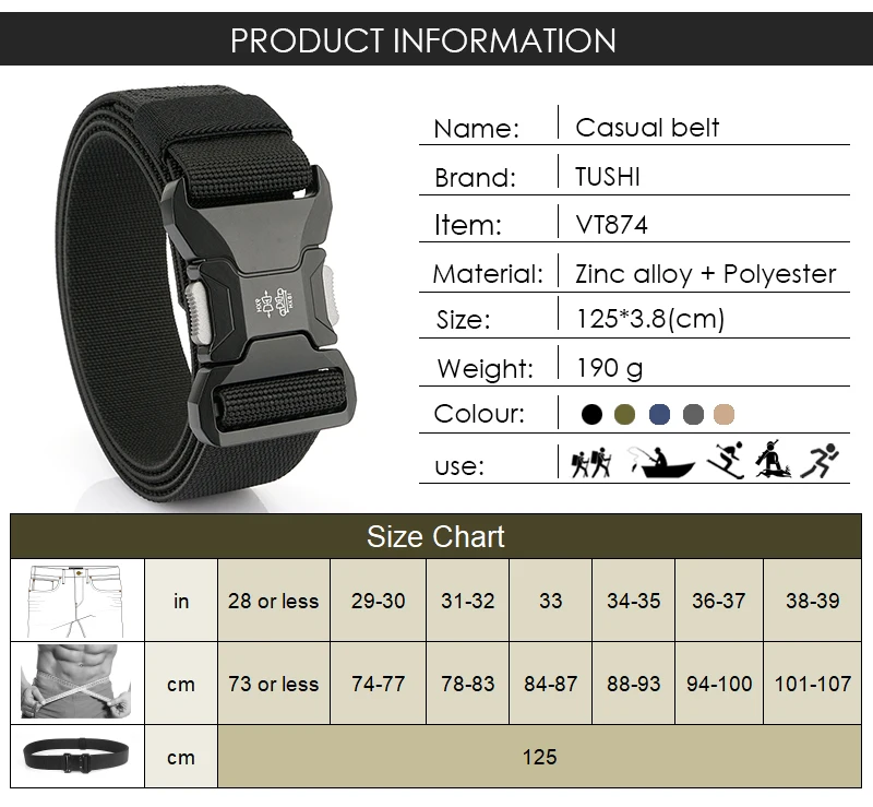 VATLTY New Men's Elastic Belt Metal Buckle Quick Release Soft Casual Belt Polyester Tactical Outdoor Stretch Belt Male Waistband