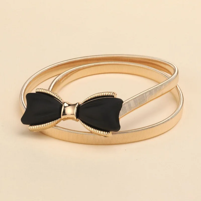 Korean Bow Buckle Metal Chain Belt Women Elastic Skinny Slim Body Thin Waist Belts For Female Lady Dress Shirt Decorative Straps