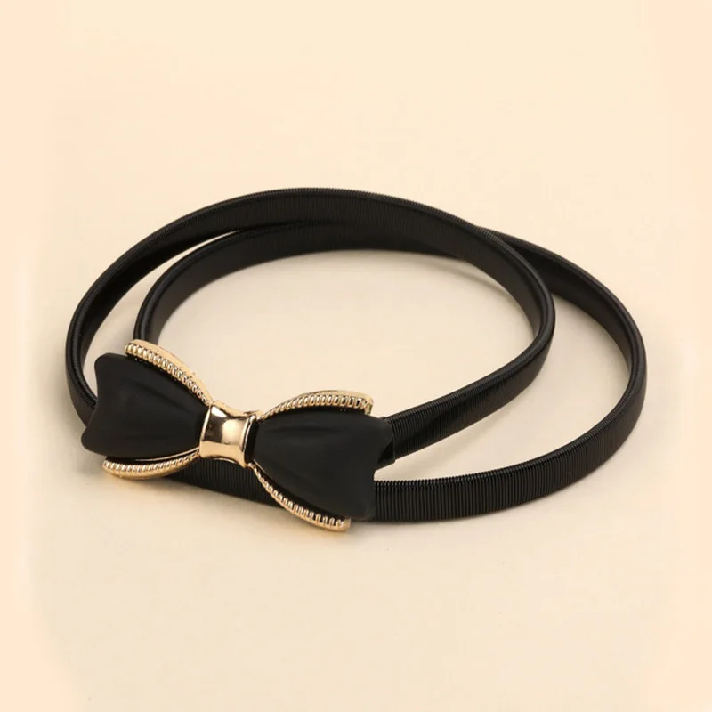 Korean Bow Buckle Metal Chain Belt Women Elastic Skinny Slim Body Thin Waist Belts For Female Lady Dress Shirt Decorative Straps