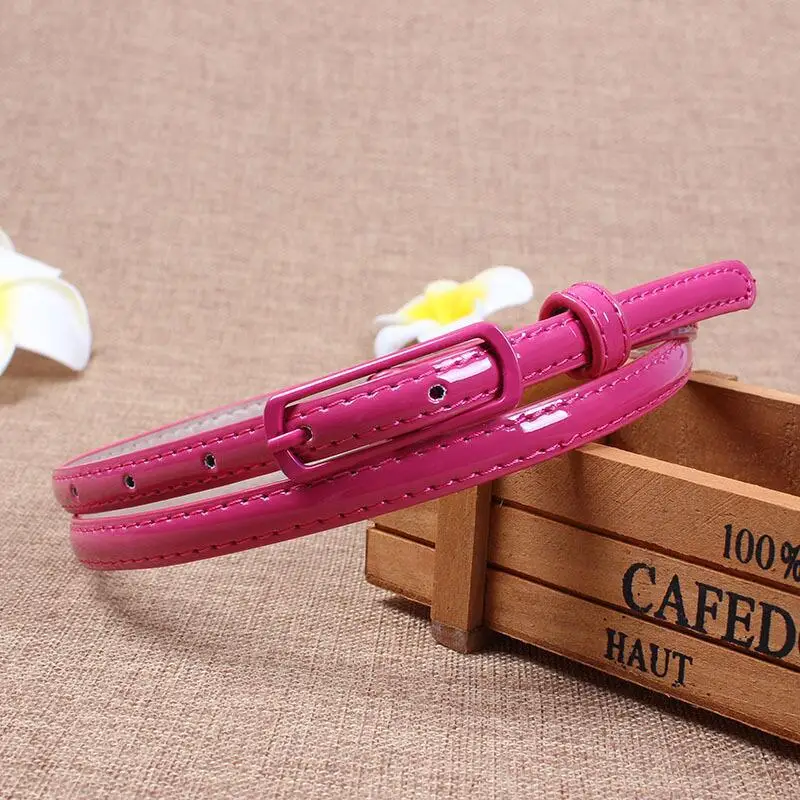 Fashion Thin Belt for Dress Sweater Jean Fashion Candy Colors Simplicity Solid Color PU Patent Leather Waistband Belts for Women