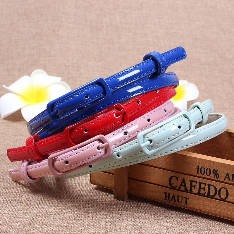 Fashion Thin Belt for Dress Sweater Jean Fashion Candy Colors Simplicity Solid Color PU Patent Leather Waistband Belts for Women