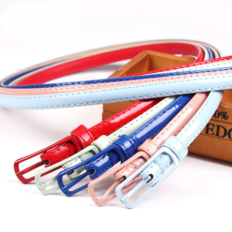Fashion Thin Belt for Dress Sweater Jean Fashion Candy Colors Simplicity Solid Color PU Patent Leather Waistband Belts for Women