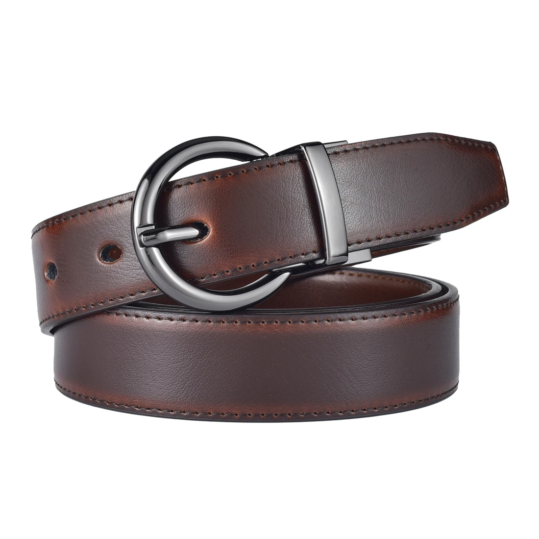 Women‘s Reversible Leather Belt Waist Strap Jeans Dress with Rose Gold And Black Rotate Buckle