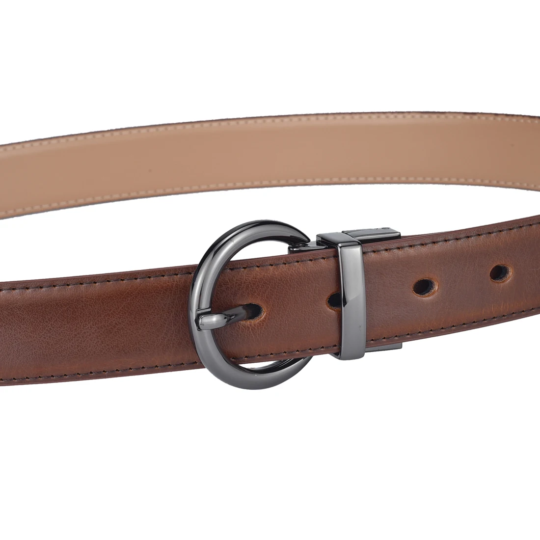 Women‘s Reversible Leather Belt Waist Strap Jeans Dress with Rose Gold And Black Rotate Buckle