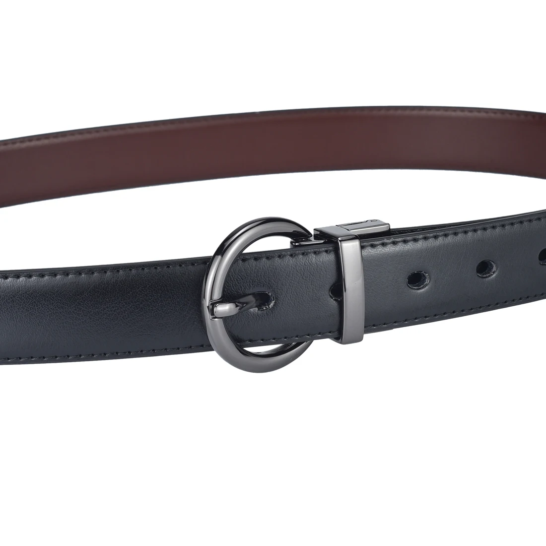 Women‘s Reversible Leather Belt Waist Strap Jeans Dress with Rose Gold And Black Rotate Buckle
