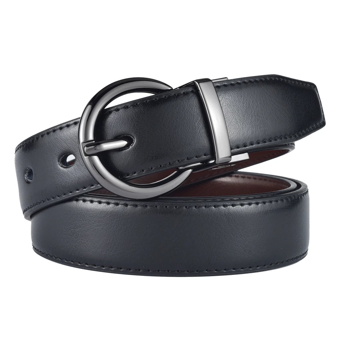 Women‘s Reversible Leather Belt Waist Strap Jeans Dress with Rose Gold And Black Rotate Buckle