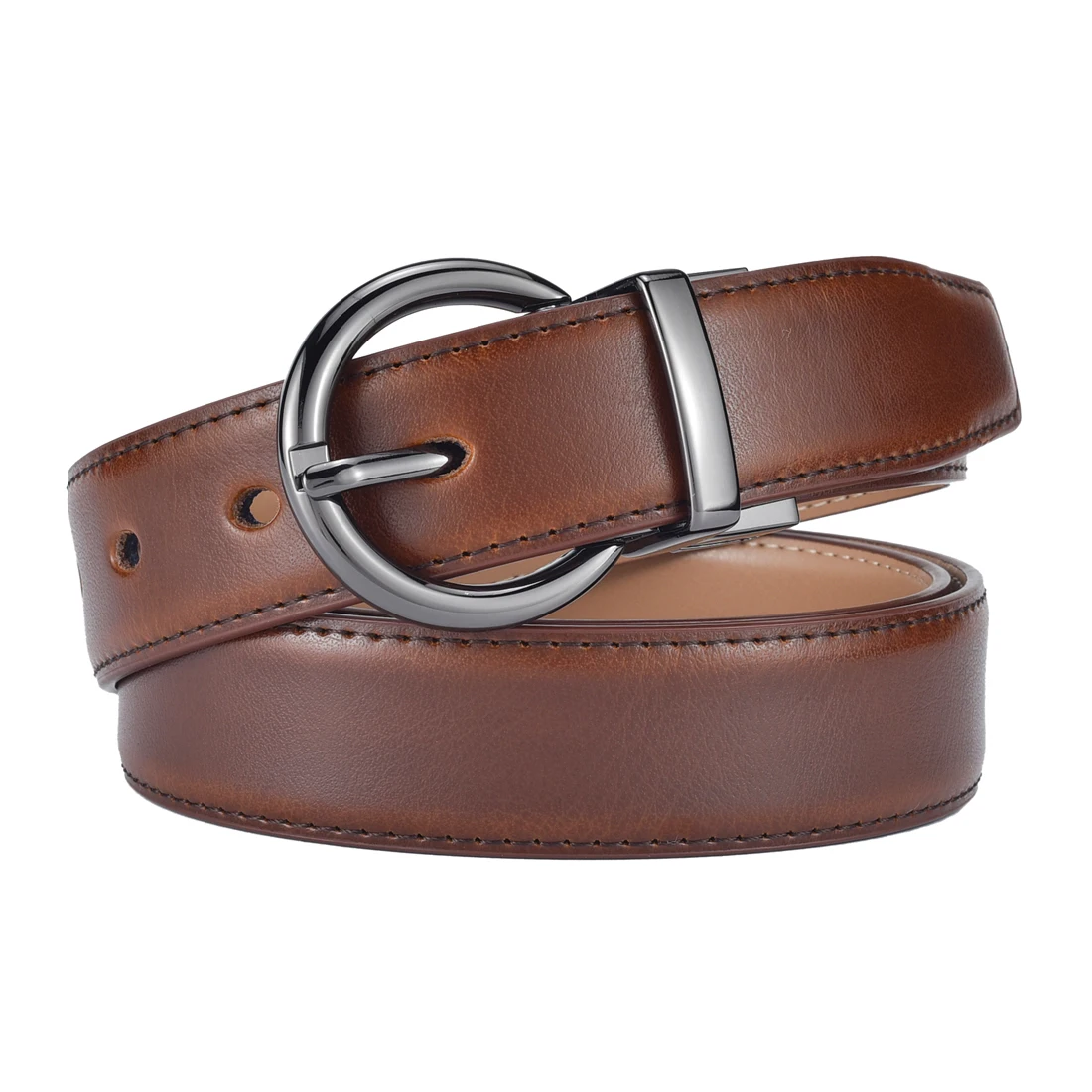 Women‘s Reversible Leather Belt Waist Strap Jeans Dress with Rose Gold And Black Rotate Buckle