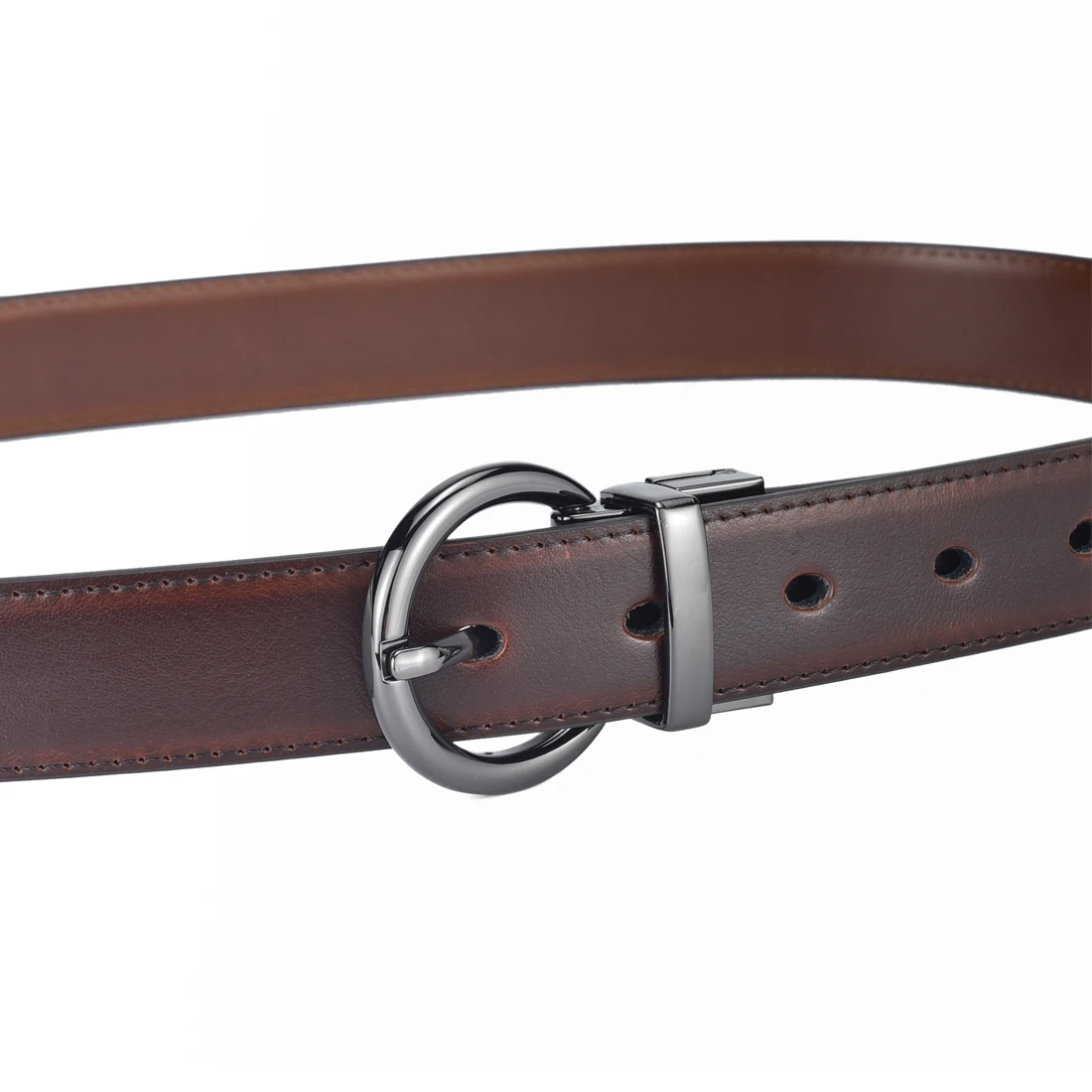 Women‘s Reversible Leather Belt Waist Strap Jeans Dress with Rose Gold And Black Rotate Buckle