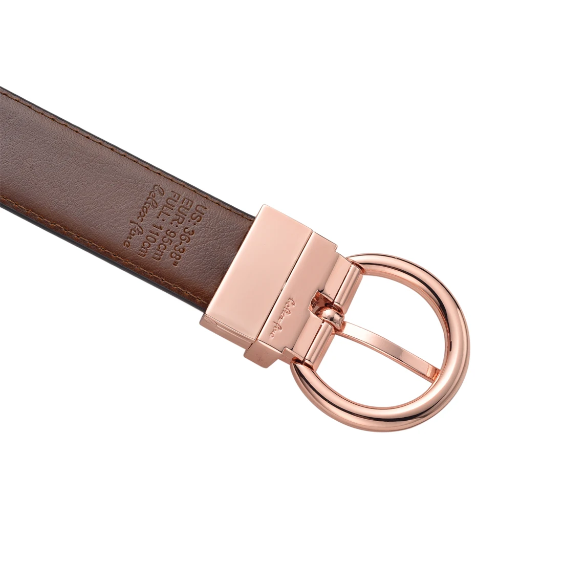 Women‘s Reversible Leather Belt Waist Strap Jeans Dress with Rose Gold And Black Rotate Buckle